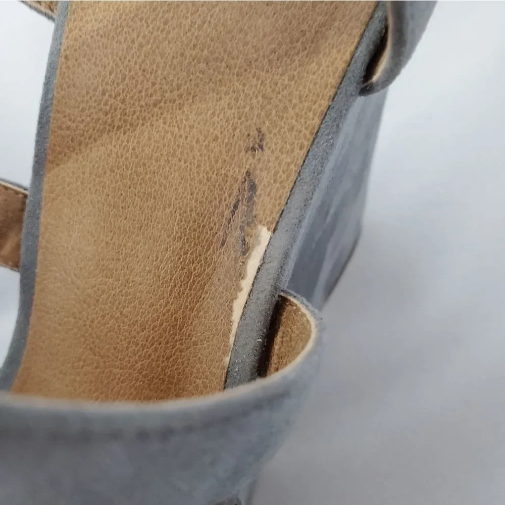 ❤️BRASS PLUM Faux Suede Blue Wedges Size 8M - Picture 7 of 8